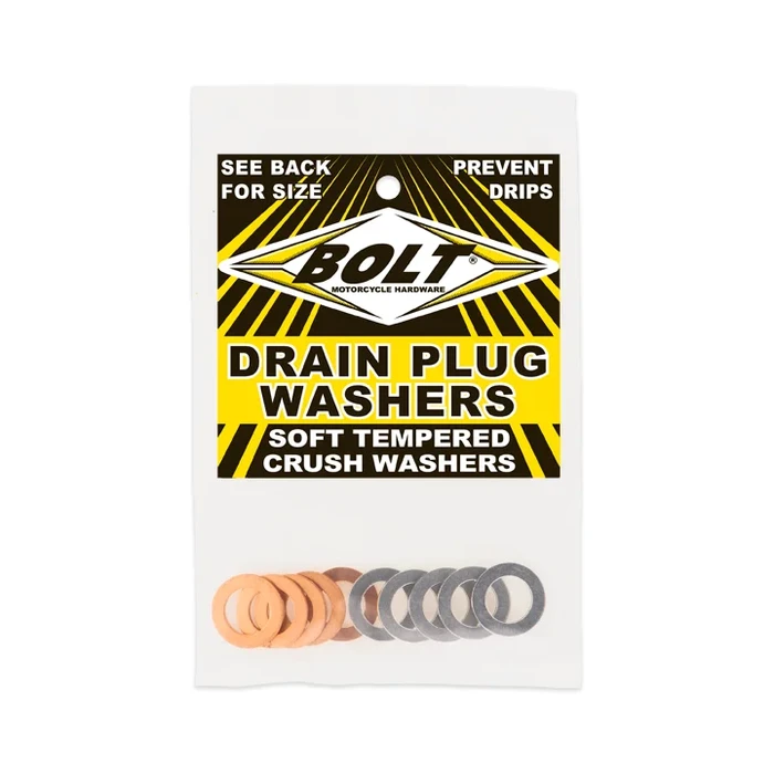 BOLT Aluminum Drain Plug Compression Washers - 12mm Inner Diameter, 10-Pack for Powersports & ATV Maintenance