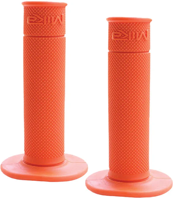 MIKA METALS Orange Waffle Motorcycle Grips - Enhanced Traction & Comfort for Riders