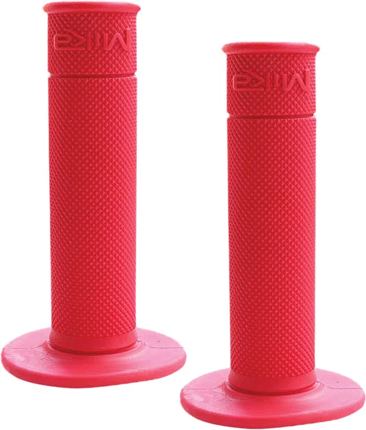 MIKA METALS Red Waffle Motorcycle Grips - Enhanced Traction & Comfort for Riders