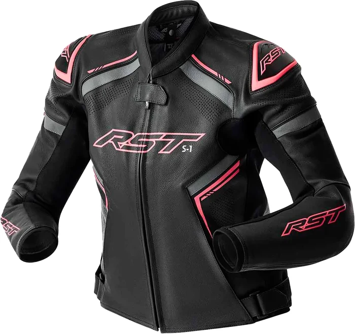 RST - 103626PNK-20 - S1 D3O LEATHER LADIES JACKET BLK/FLO PINK 3XL