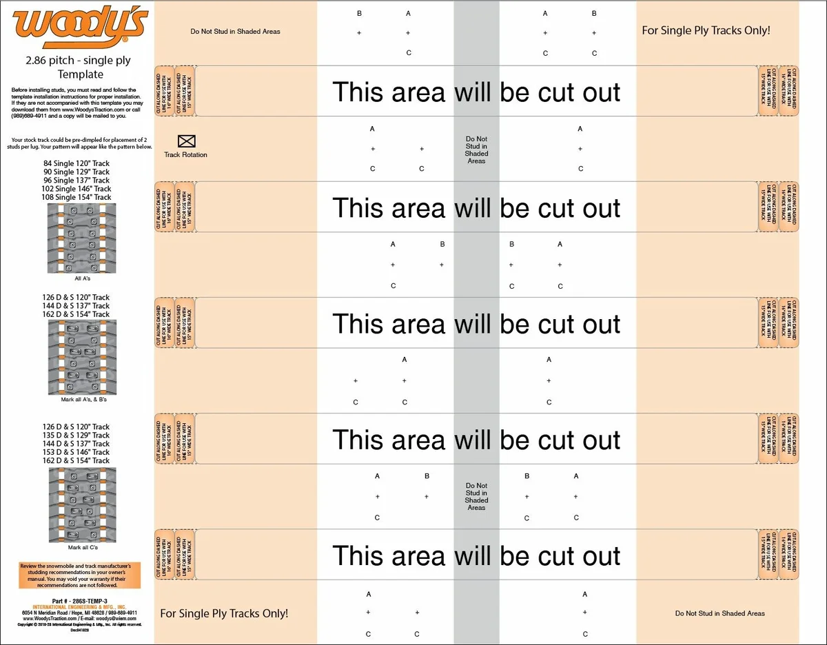 WOODYS - 286S-TEMP-3 - 2.86" Pitch Single Ply Template