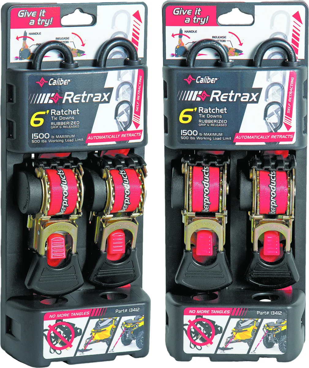 CALIBER Retrax Retractable Strap - 2" Hook Tie-Down for Power Sports