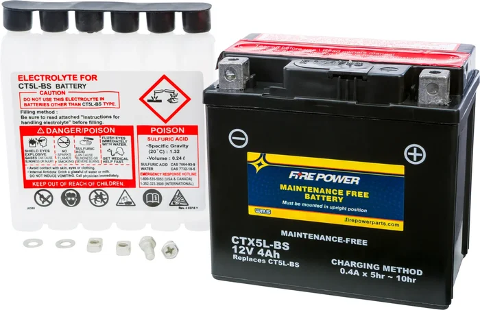 FIRE POWER CTX5L-BS Maintenance Free Sealed Battery - Durable Power for Powersports Vehicles