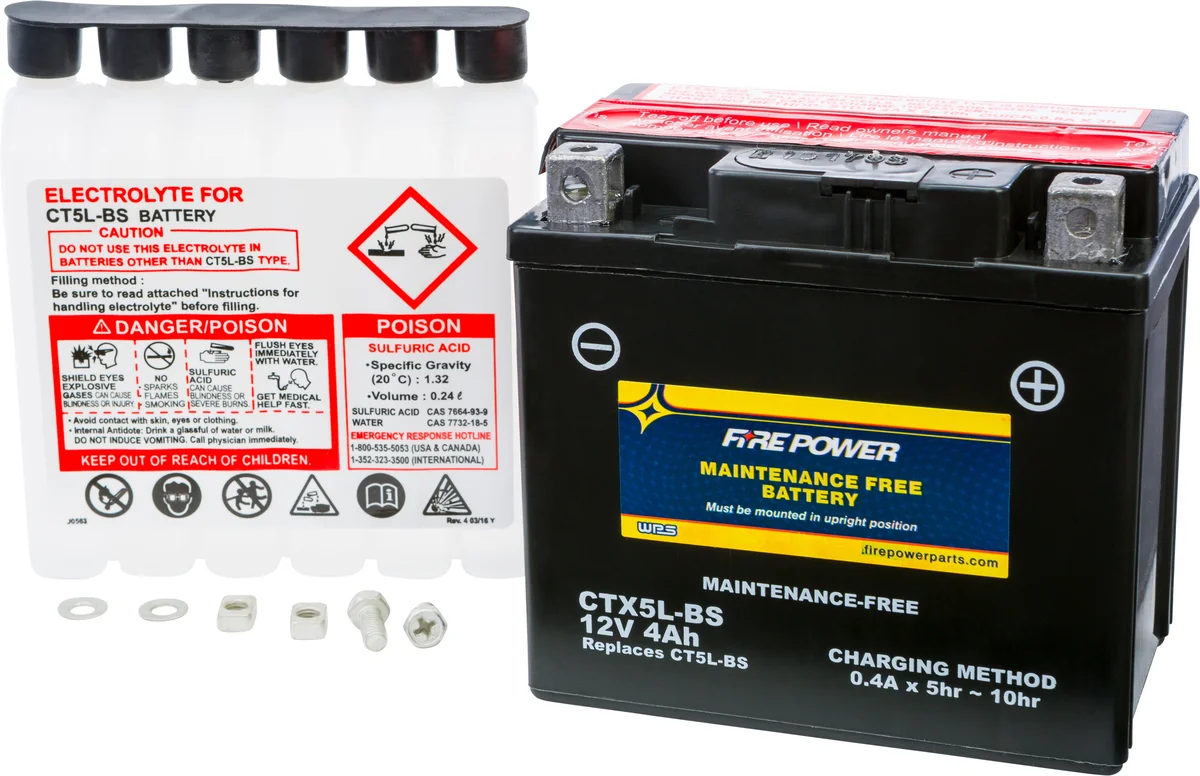 FIRE POWER CTX5L-BS Maintenance Free Sealed Battery - Durable Power for Powersports Vehicles