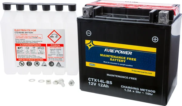 FIRE POWER CTX14L-BS Maintenance Free Sealed Battery - Long-Lasting Power for Powersports