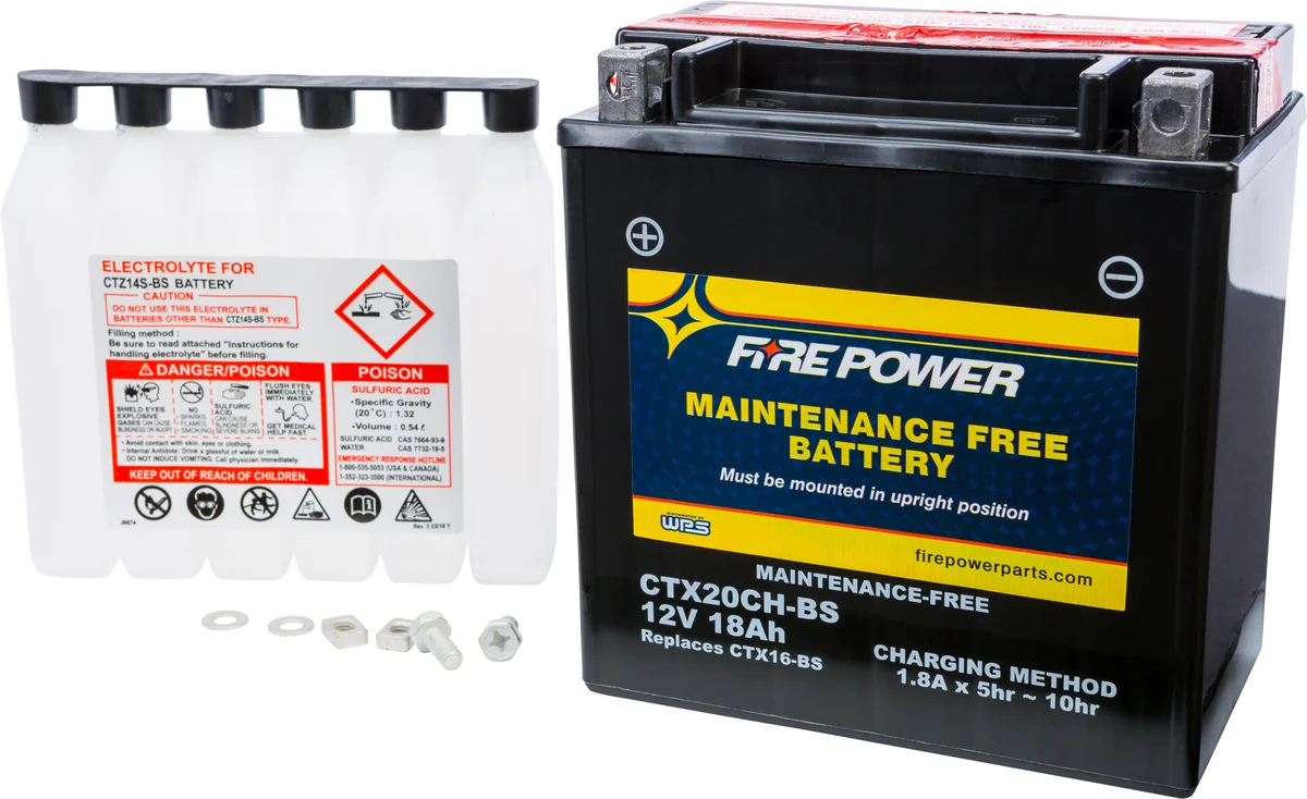 FIRE POWER CTX20CH-BS Maintenance-Free Sealed Battery for Powersports - Long-Lasting Power