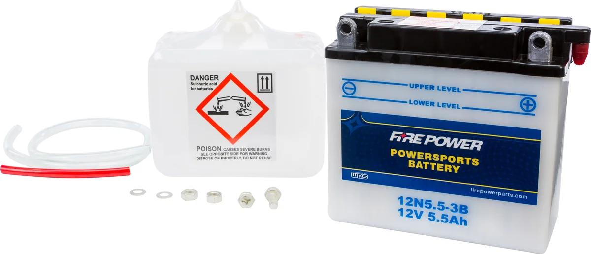 FIRE POWER 12N5.5-3B 12V Battery - High-Capacity Acid Pack for Powersports Vehicles