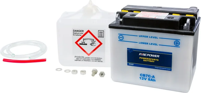 FIRE POWER CB7C-A 12V Heavy Duty Battery w/Acid Pack - Reliable Power for Powersports