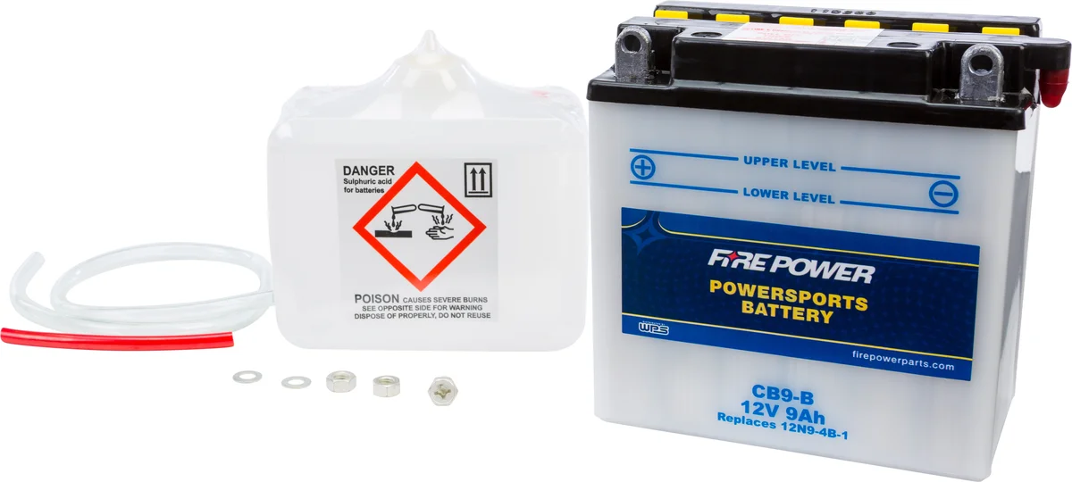 FIRE POWER CB9-B 12V Heavy Duty Battery w/Acid Pack - Durable Power for Powersports Vehicles