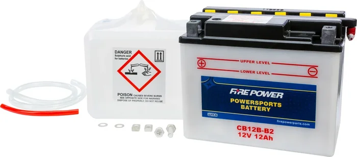 FIRE POWER CB12B-B2 12V Heavy Duty Battery with Acid Pack - Reliable Power for Powersports