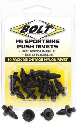 BOLT M6 Nylon Rivet Kit - 50-Piece Push Rivet Pins for ATV, Motorcycle & Car