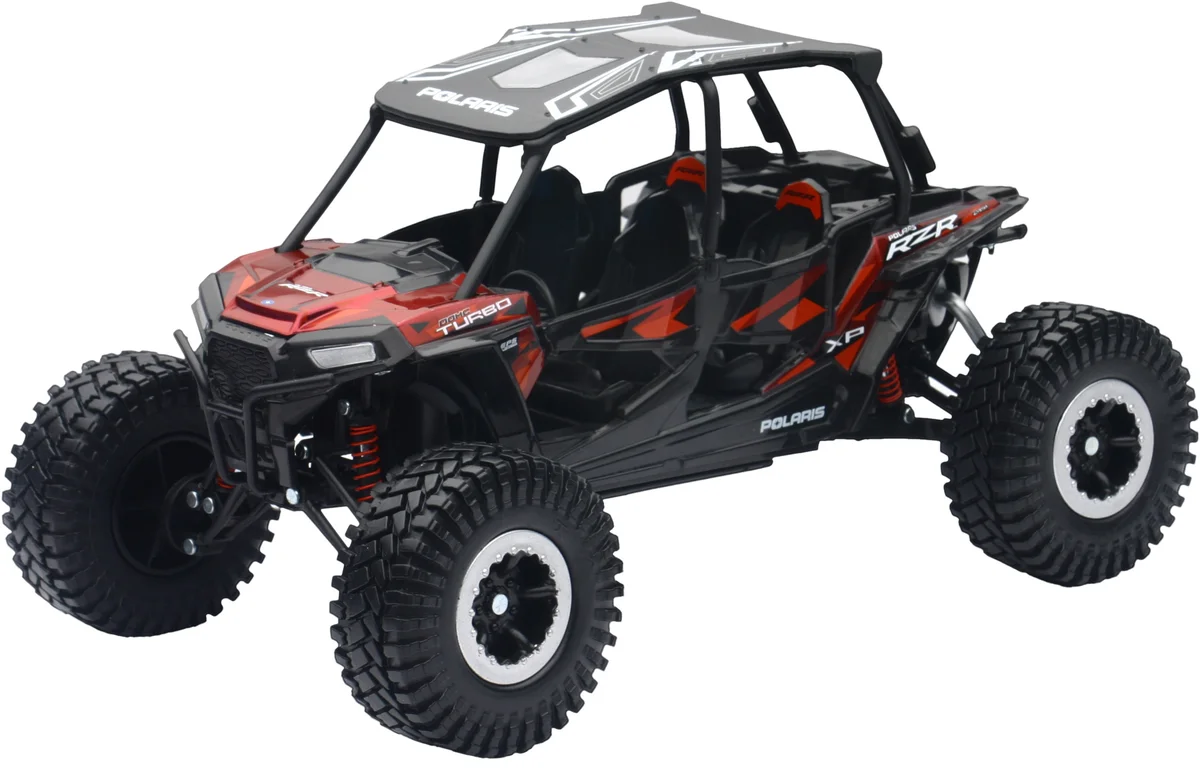 NEW-RAY 57976B 1:18 Scale Die-Cast UTV Replica - Durable Red Polaris RZR 4 Turbo XP Model for Off-Road Enthusiasts