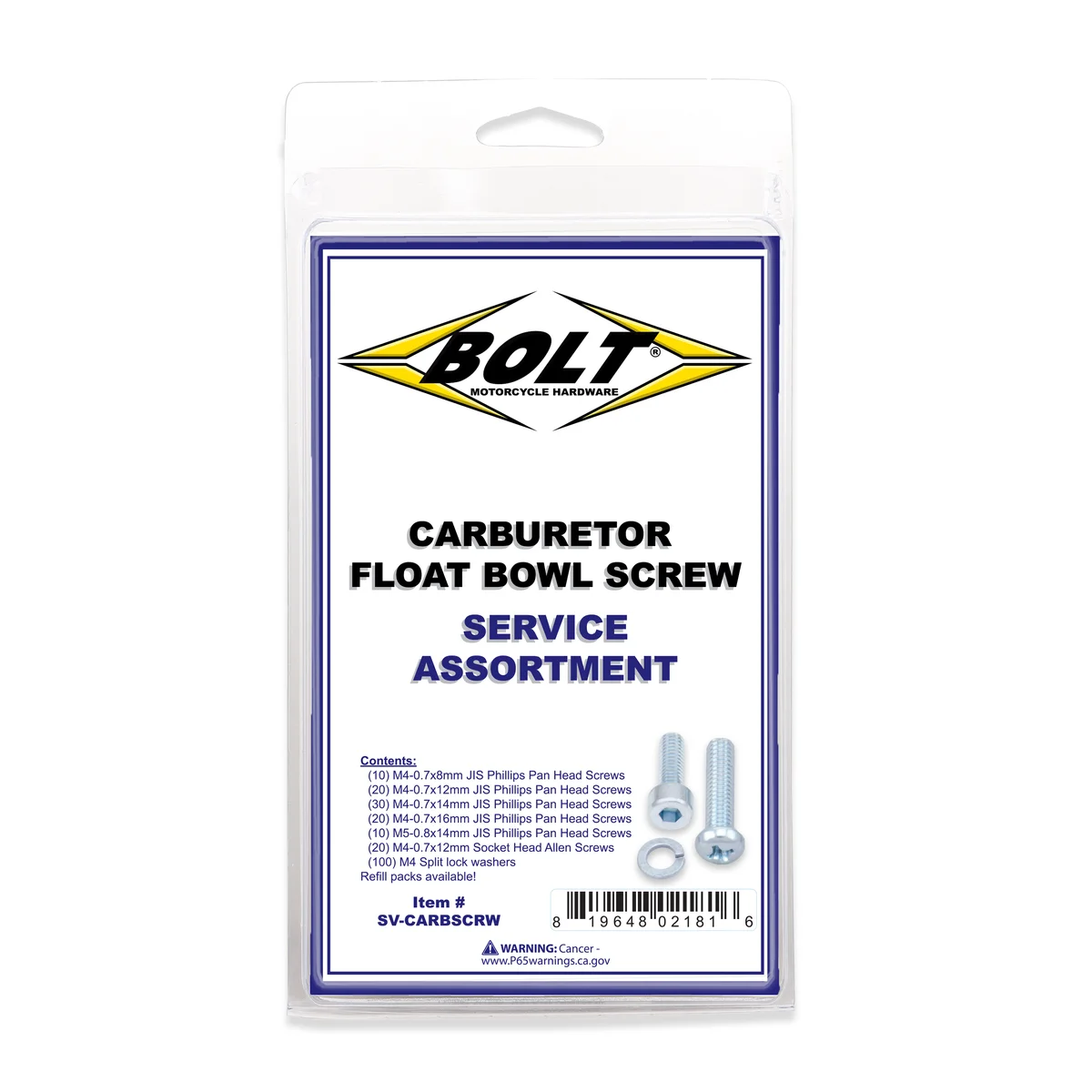 BOLT - SV-CARBSCRW - Carburetor Float Bowl Screw 210/PK