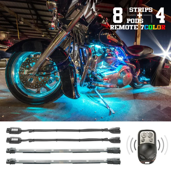 XK GLOW - XK034016 - Multi-color Motorcycle LED Accent Light Kit w/Remote Key Fob