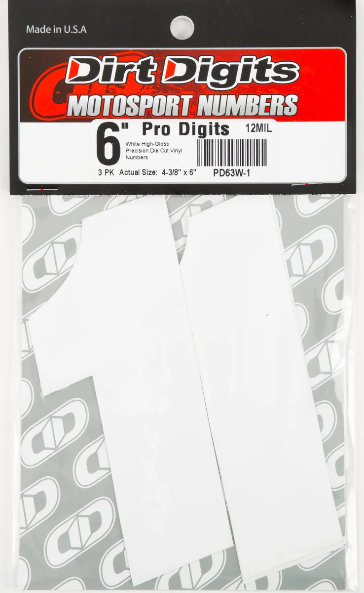 DIRT DIGITS SX63W-1 Super X Competition Stick-on Numbers - AMA Approved Graphics/Decals for Powersports
