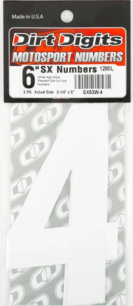 DIRT DIGITS SX63W-4 Super X Competition Stick-on Numbers - AMA Approved Decals for Powersports
