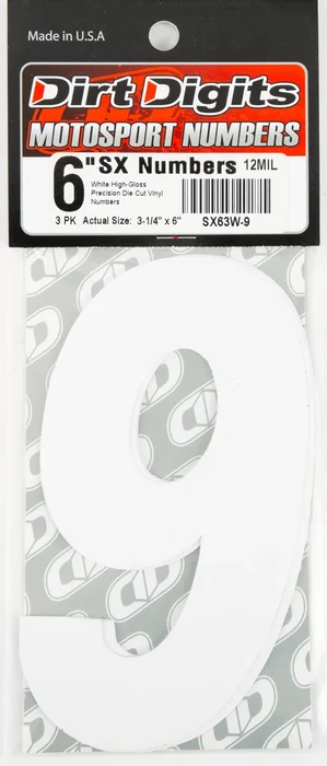 DIRT DIGITS SX63W-9 Super X Competition Stick-on Numbers - Competition-Approved Graphics/Decals