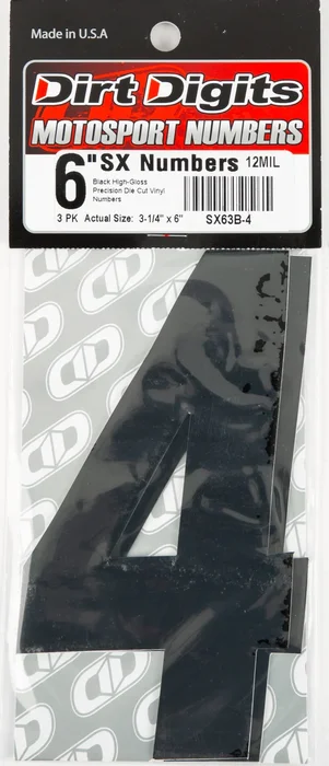 DIRT DIGITS SX63B-4 Super X Competition Stick-on Numbers - AMA Approved Vinyl Decals for Dirt Bikes