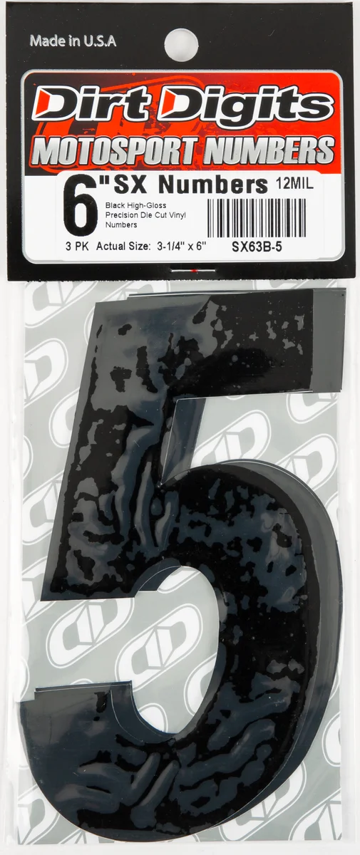 DIRT DIGITS SX63B-5 Super X Competition Stick-on Numbers - High-Performance Racing Decals