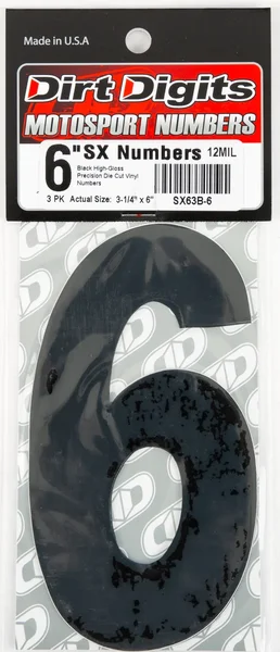 DIRT DIGITS SX63B-6 Super X Competition Stick-On Numbers - AMA Approved Racing Decals