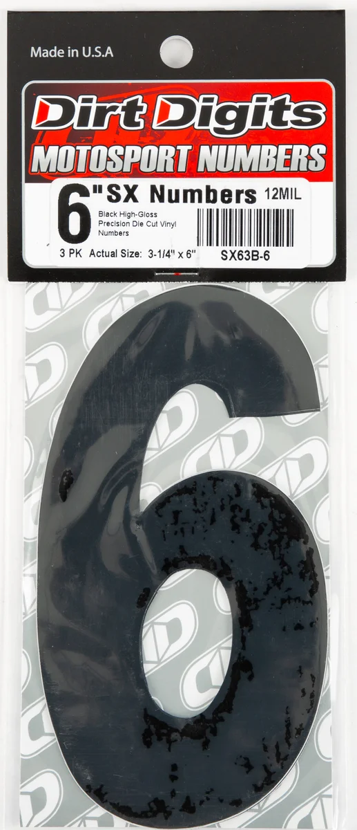 DIRT DIGITS SX63B-6 Super X Competition Stick-On Numbers - AMA Approved Racing Decals