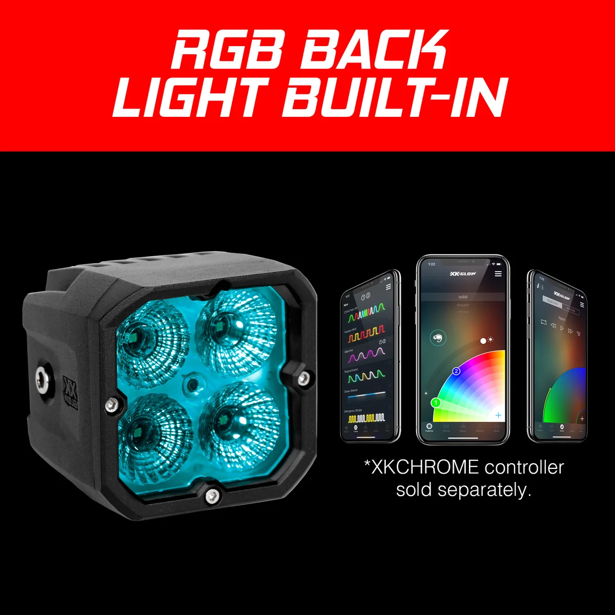 XK GLOW - XK065001-FL-KIT - 20W RGB POD Lights